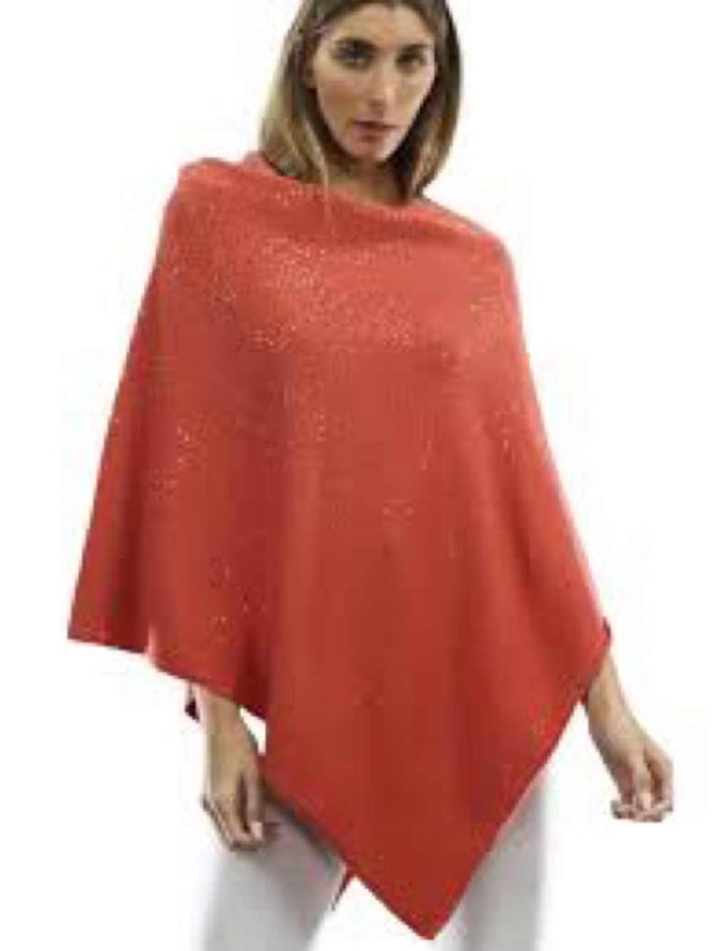 La Fiorentina Coral-Red Knit Poncho